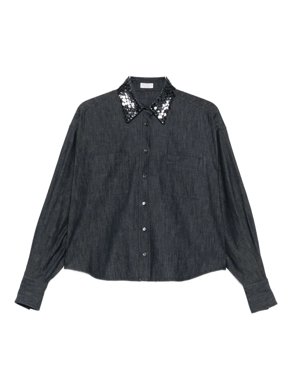Brunello Cucinelli sequin-embellished denim shirt Blauw