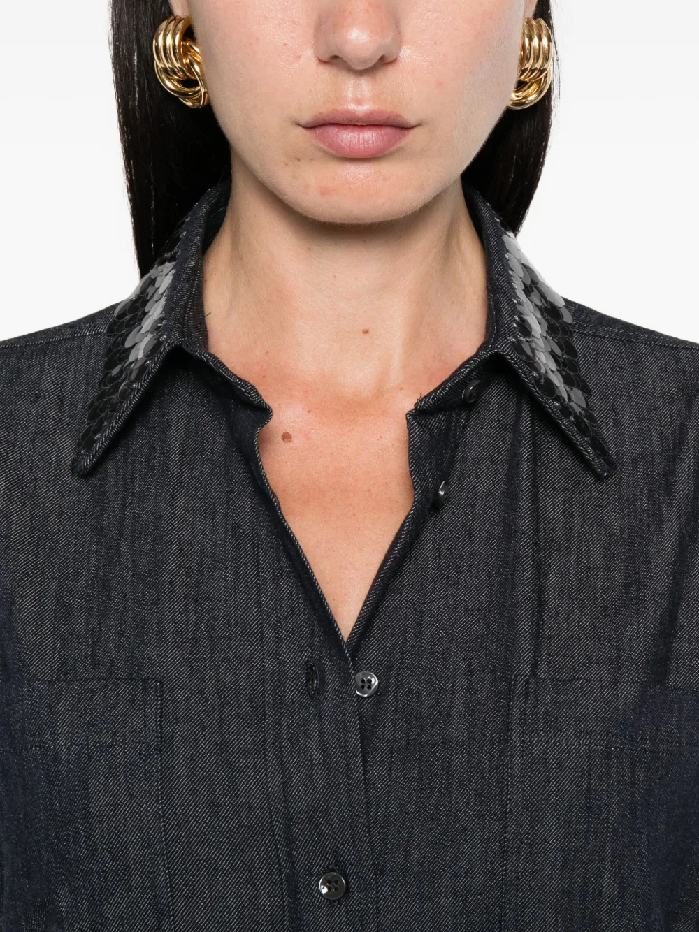 Brunello Cucinelli sequin-embellished denim shirt Blauw