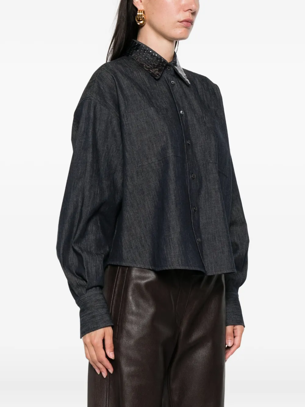 Brunello Cucinelli sequin-embellished denim shirt Blauw