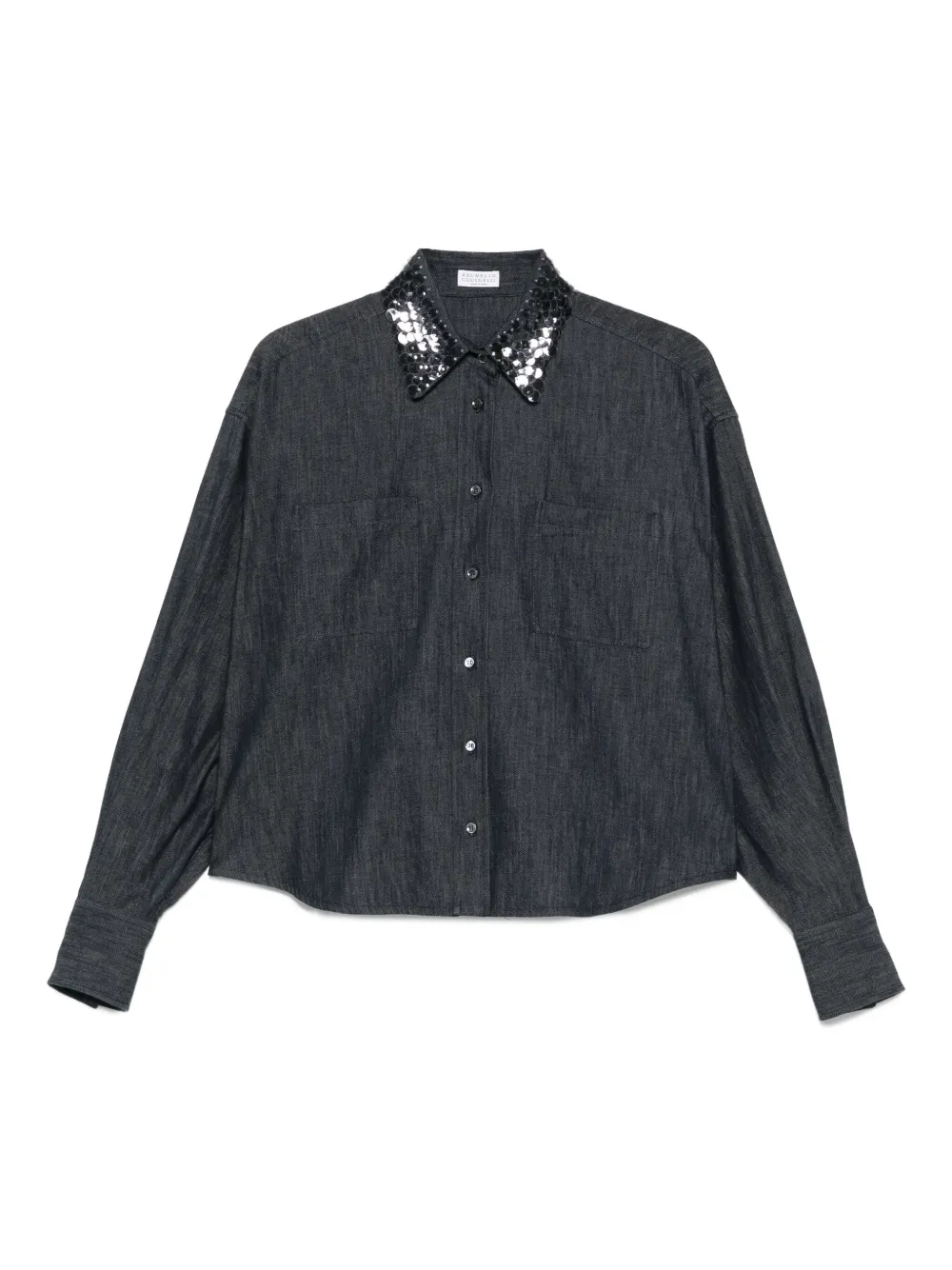 Brunello Cucinelli sequin-embellished denim shirt Blauw