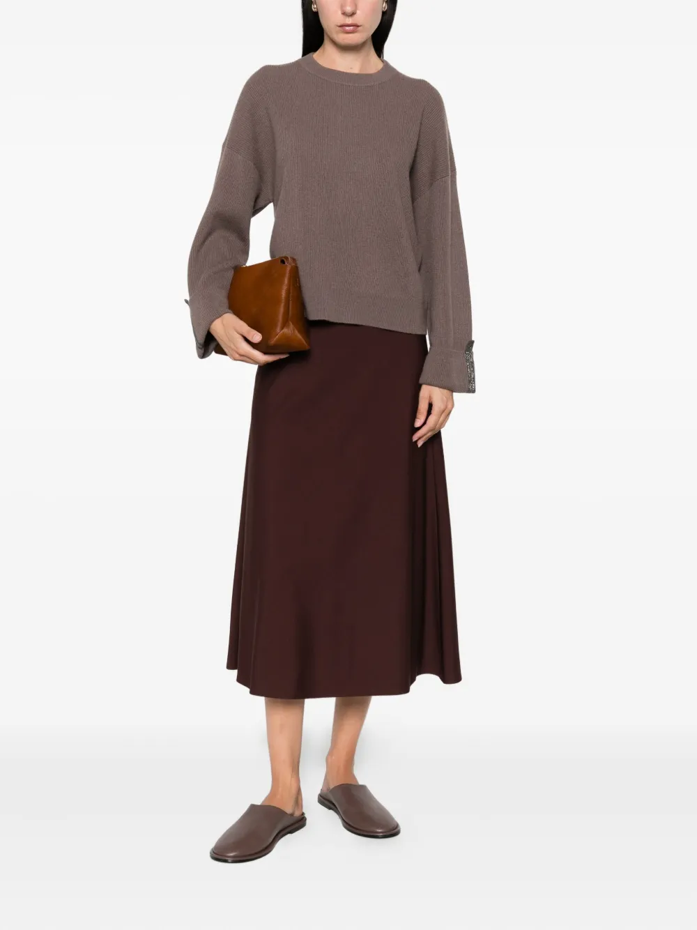 Brunello Cucinelli Monili-trim ribbed jumper Bruin