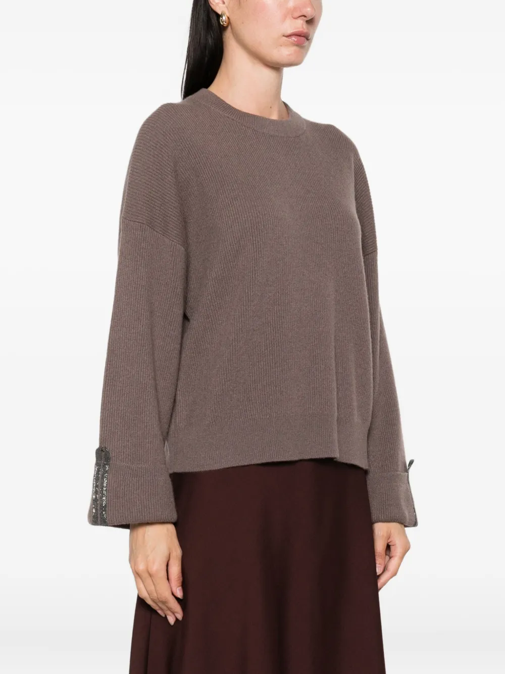 Brunello Cucinelli Monili-trim ribbed jumper Bruin