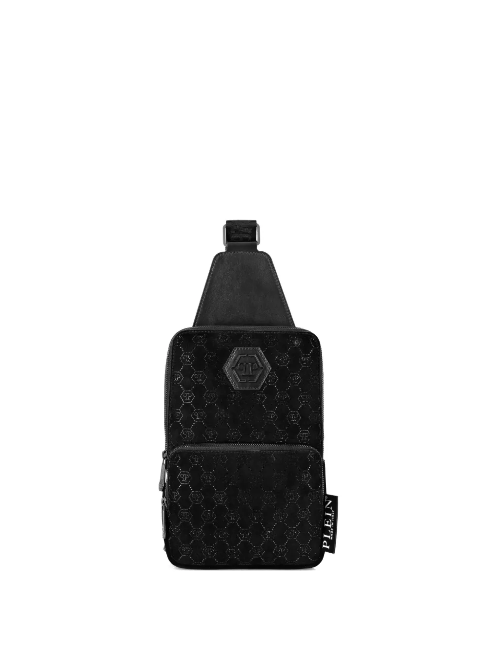 Philipp Plein Rhinestone-monogram Messenger Bag In Black