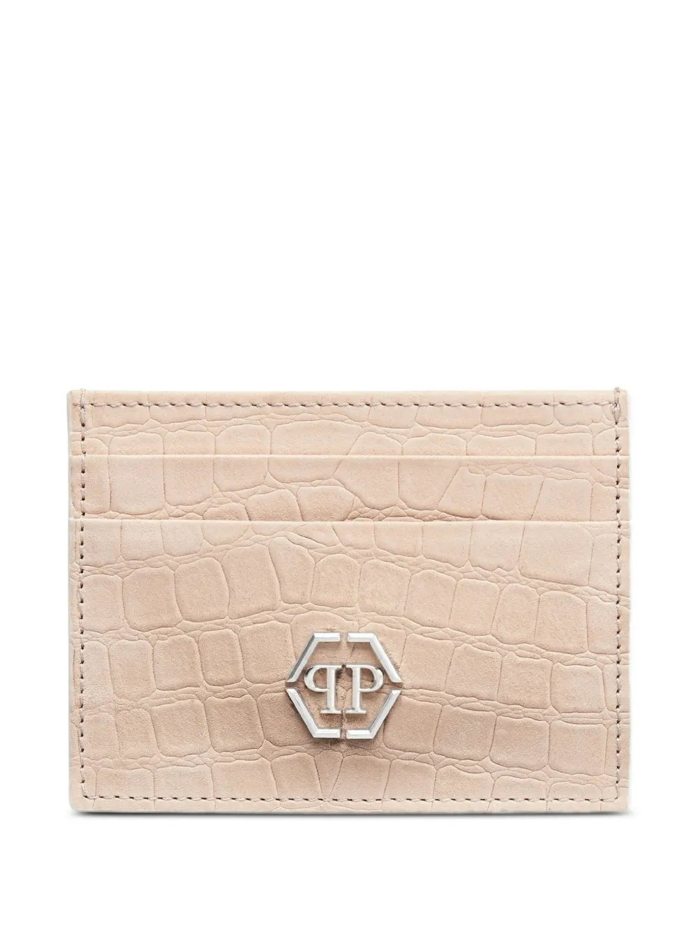 Philipp Plein Pasjeshouder met krokodillenprint en logoplakkaat Beige