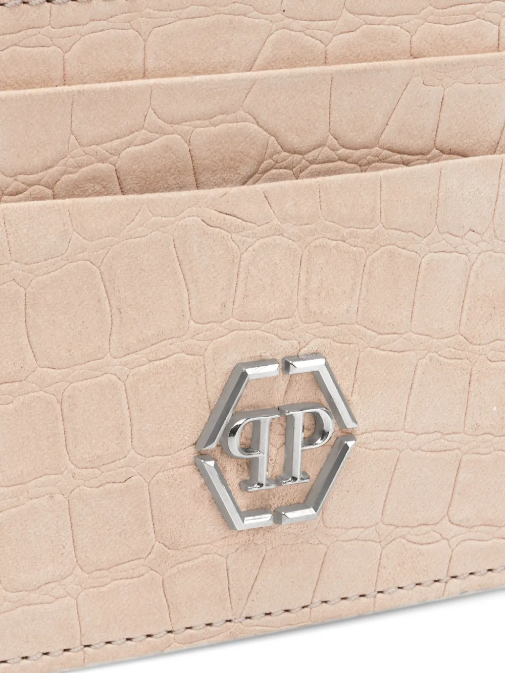 Philipp Plein Pasjeshouder met krokodillenprint en logoplakkaat Beige