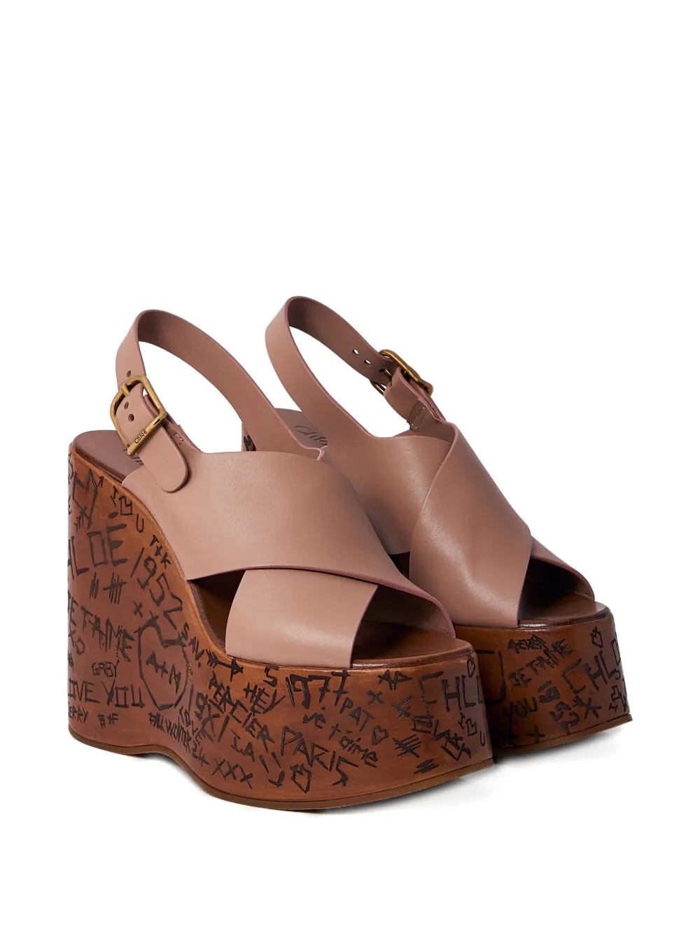Chloé 130mm Maxime cross-strap wedge sandals 6E4|BLUSH PINK