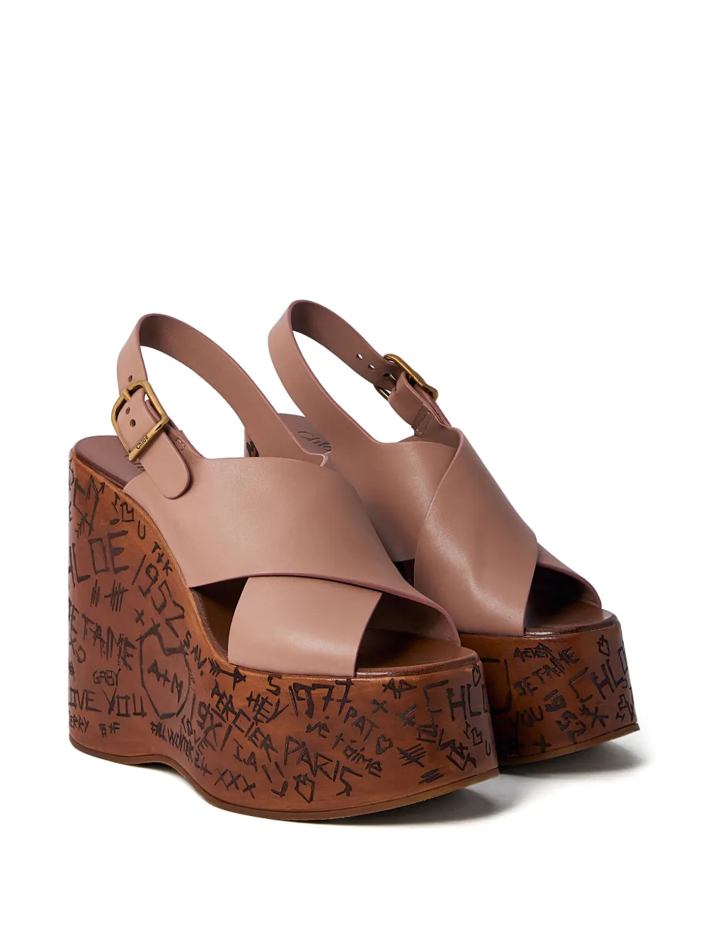 Chloé 130mm Maxime cross-strap wedge sandals 6E4|BLUSH PINK