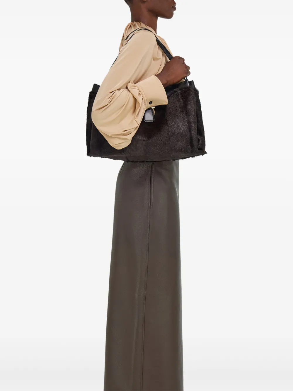 Ferragamo Leren shopper met nerts-effect - Bruin