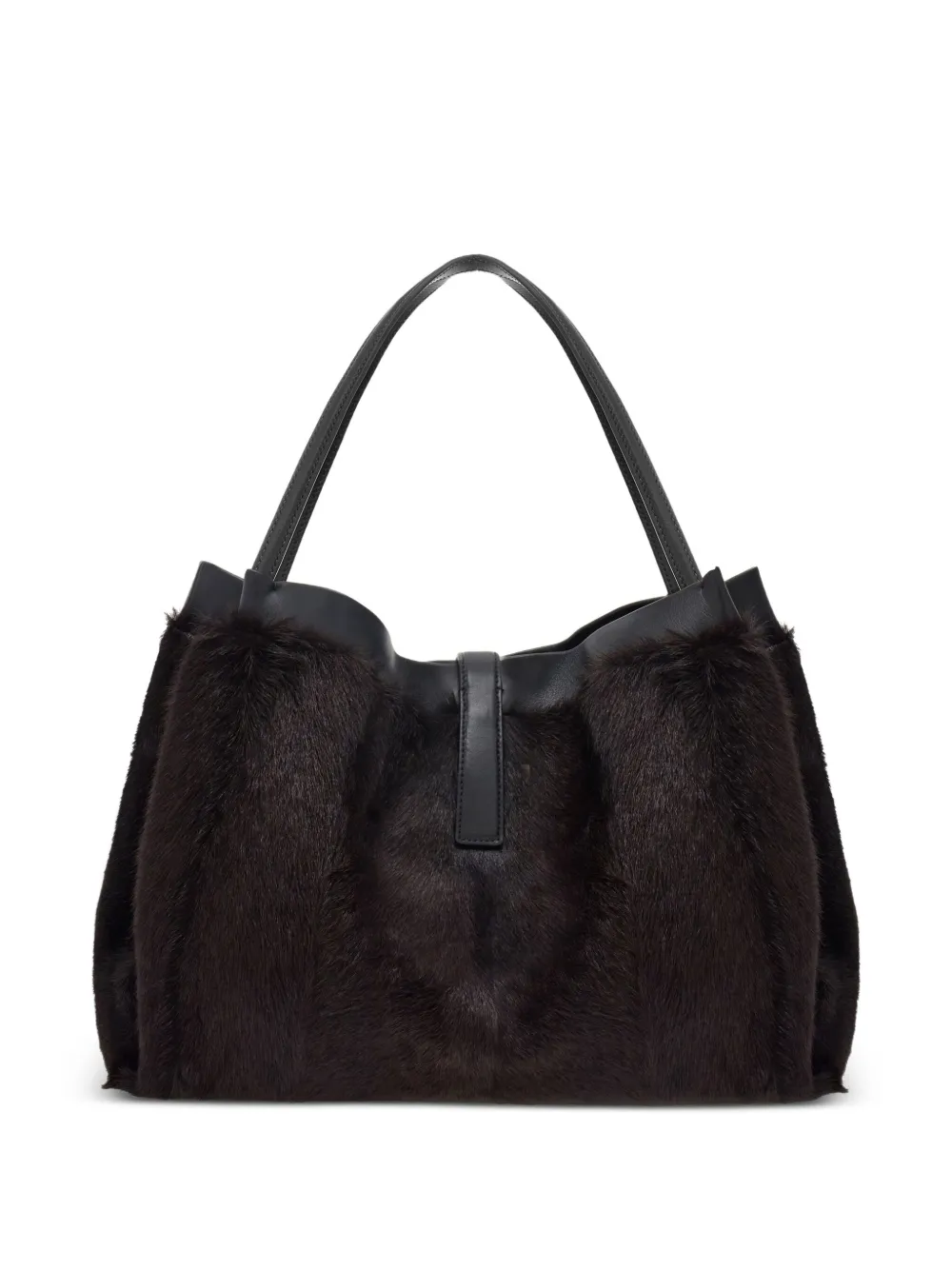 Ferragamo Mink-effect Leather Tote Bag In Brown