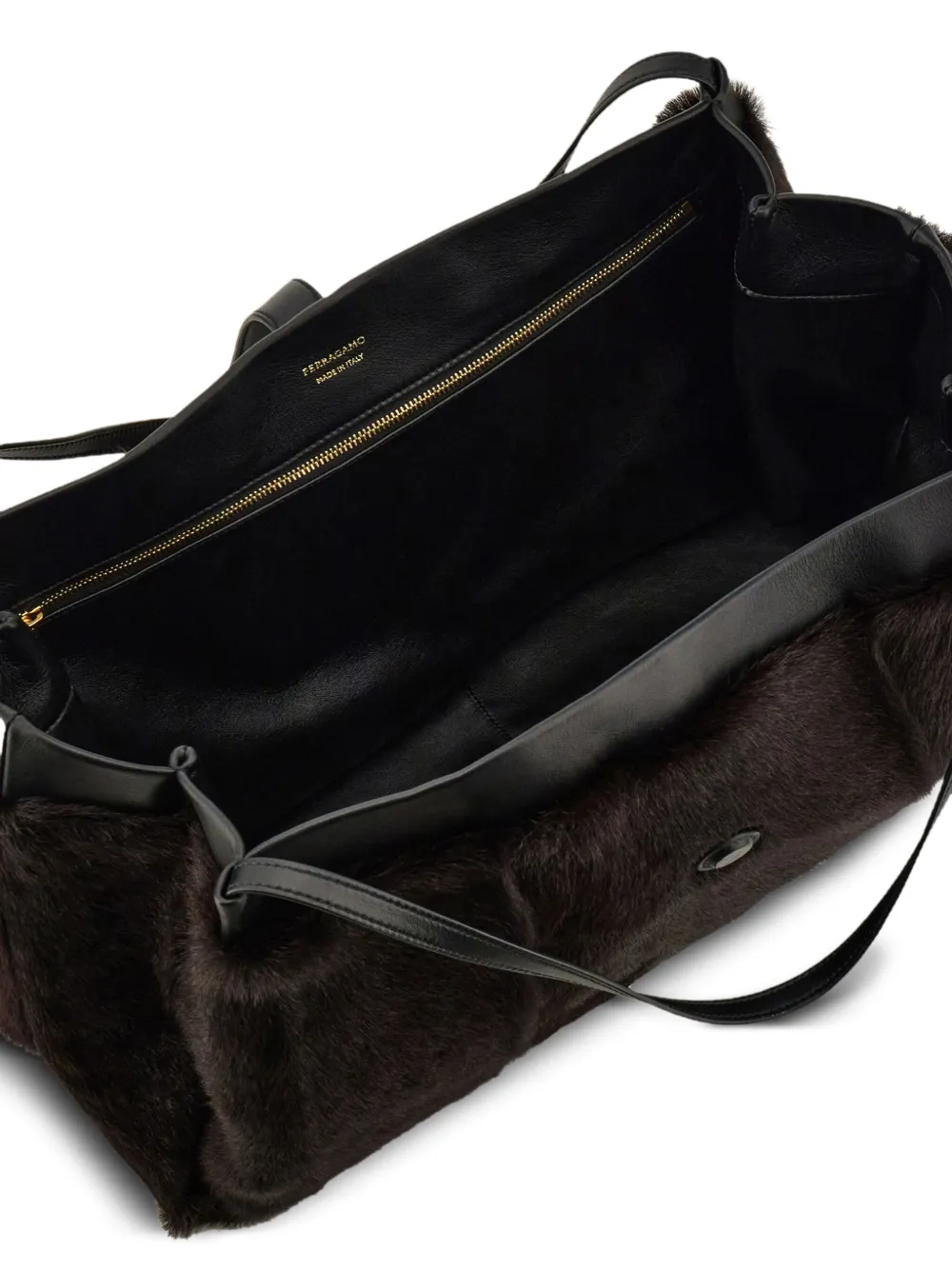 Ferragamo Mink-effect Leather Tote Bag In Brown