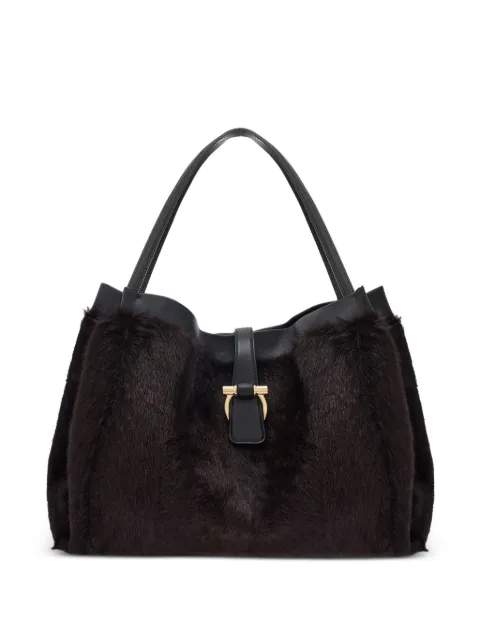 Ferragamo mink-effect leather tote bag