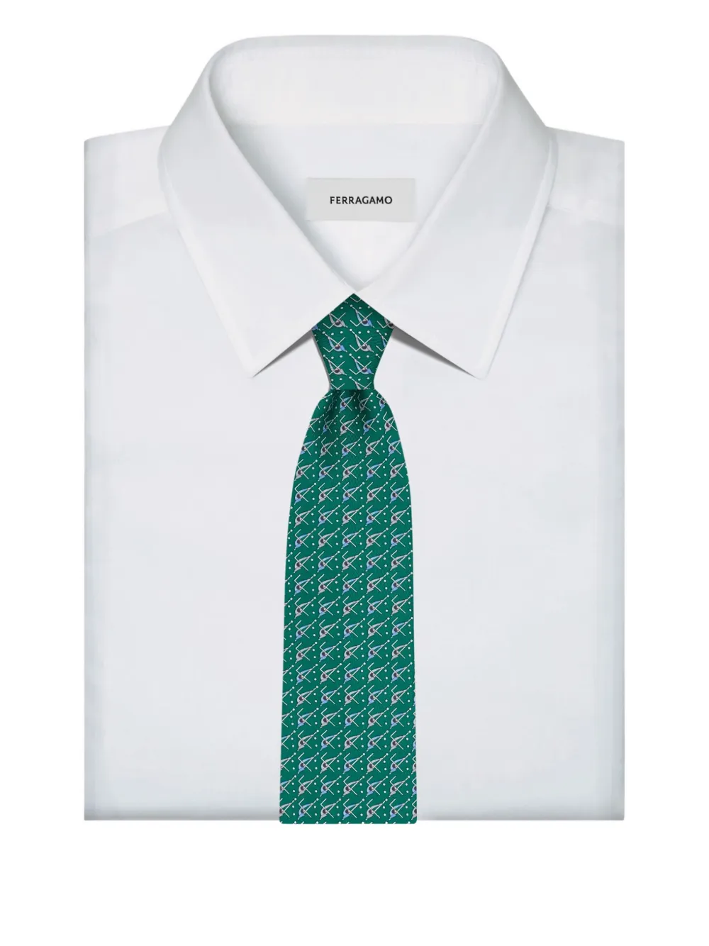 Ferragamo billiard-print silk tie Groen