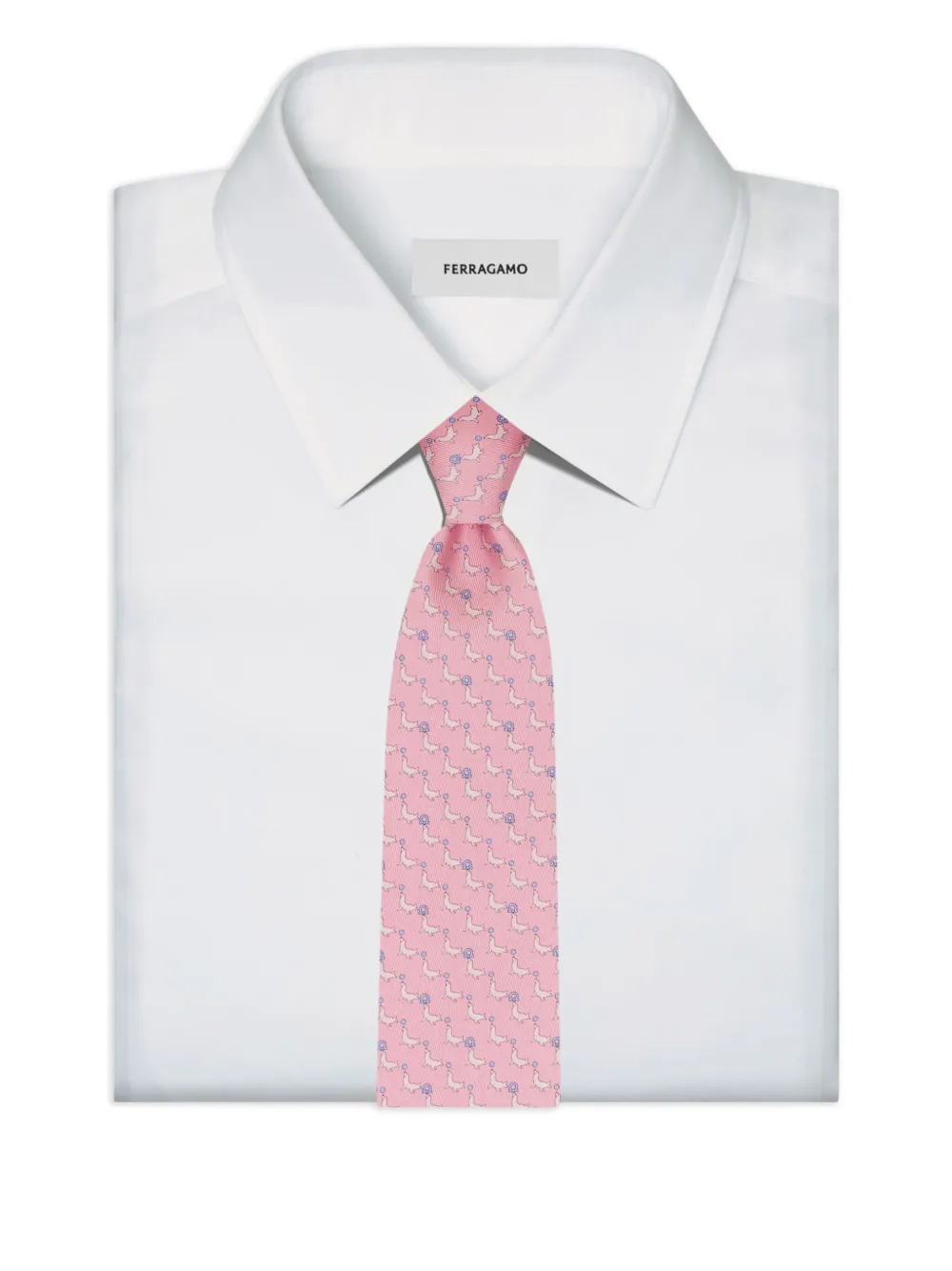 Ferragamo seal-print silk tie Roze