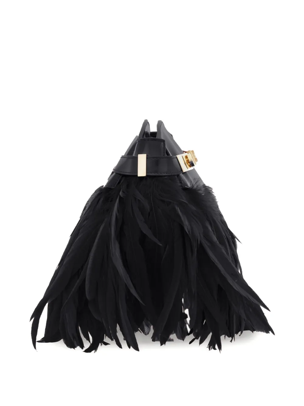 Ferragamo Hug Feather-trimmed Cross Body Bag In Black