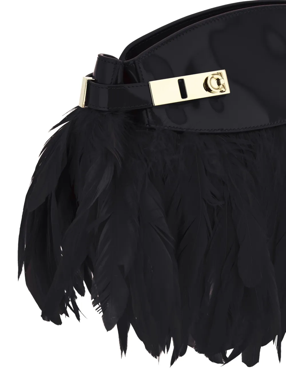 Ferragamo Hug Feather-trimmed Cross Body Bag In Black