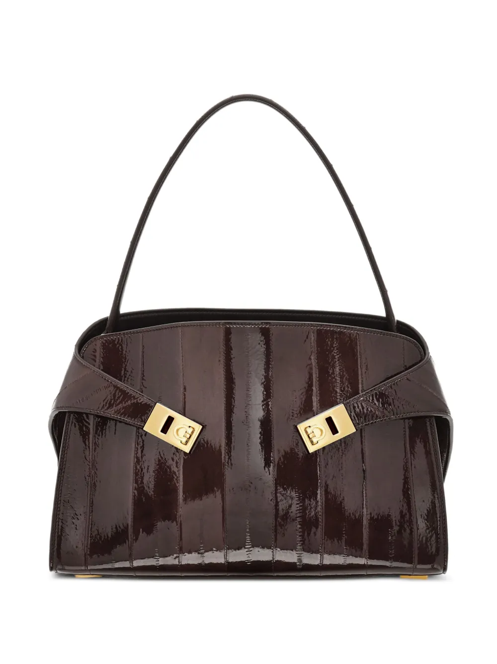 Ferragamo Medium Hug Gancini schoudertas met pailletten en gesp Bruin