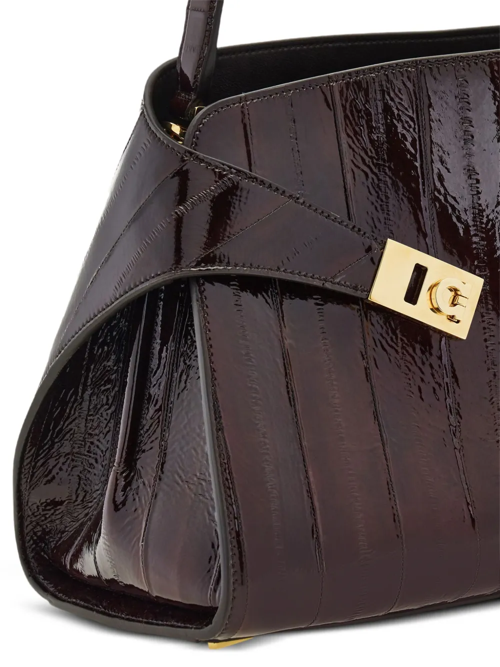 Ferragamo Medium Hug Gancini schoudertas met pailletten en gesp Bruin