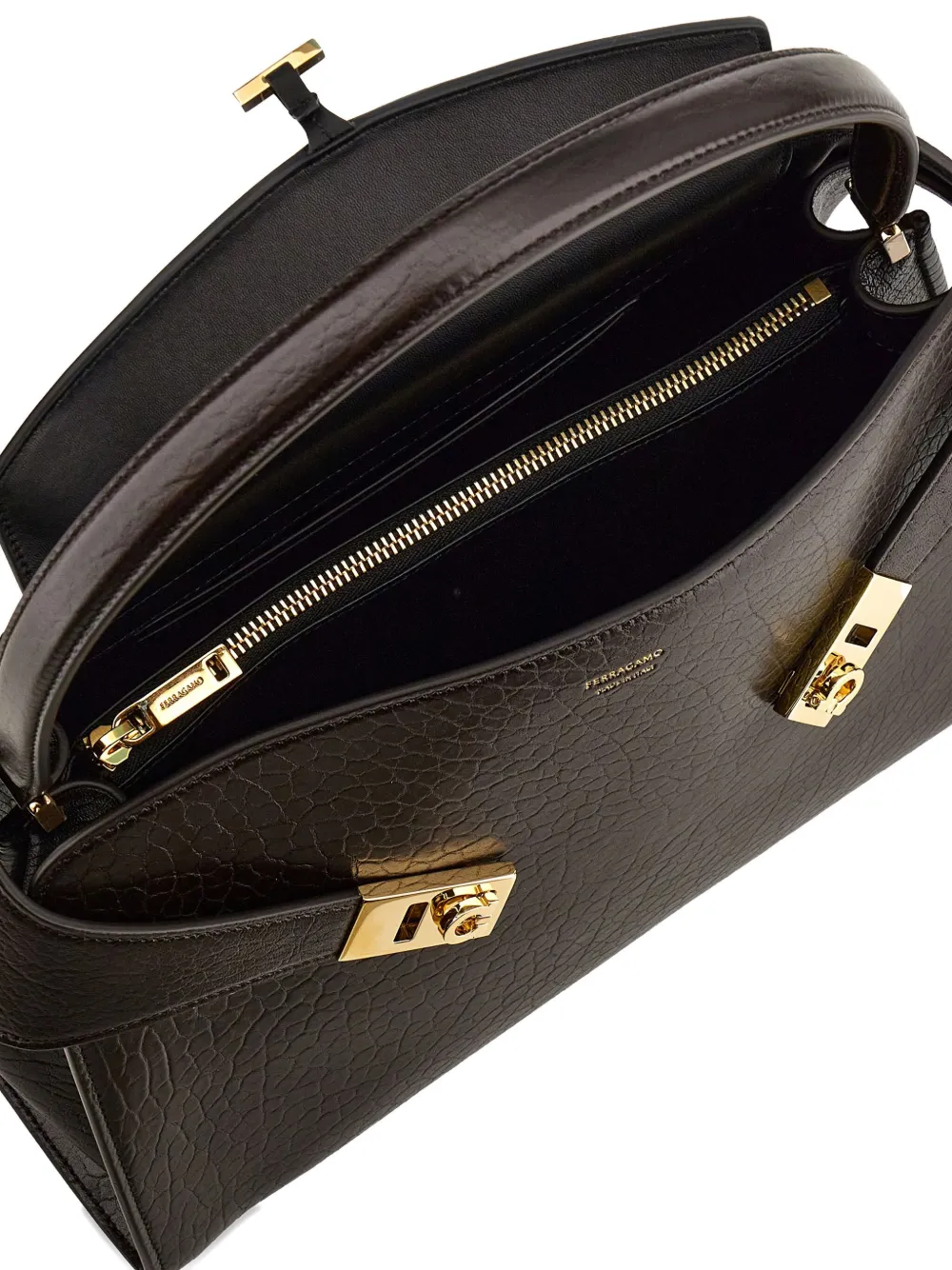 Ferragamo Medium Hug Gancini-buckles Shoulder Bag In Brown