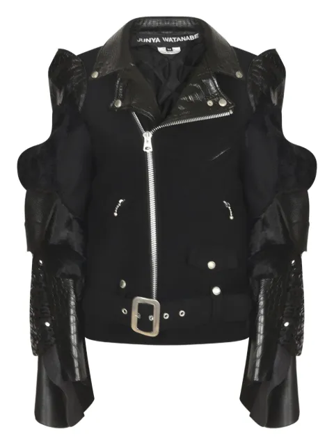 Junya Watanabe ruffled leather-sleeve coat