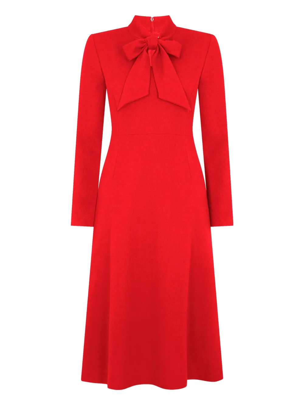 Jane Wallis Pussy-bow Collar Midi Dress In Red
