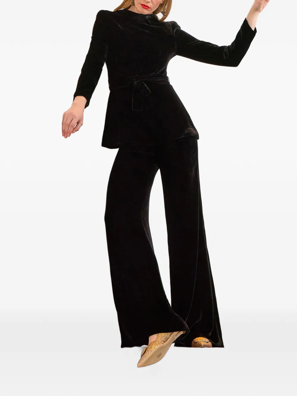 JANE belted trousers - Zwart