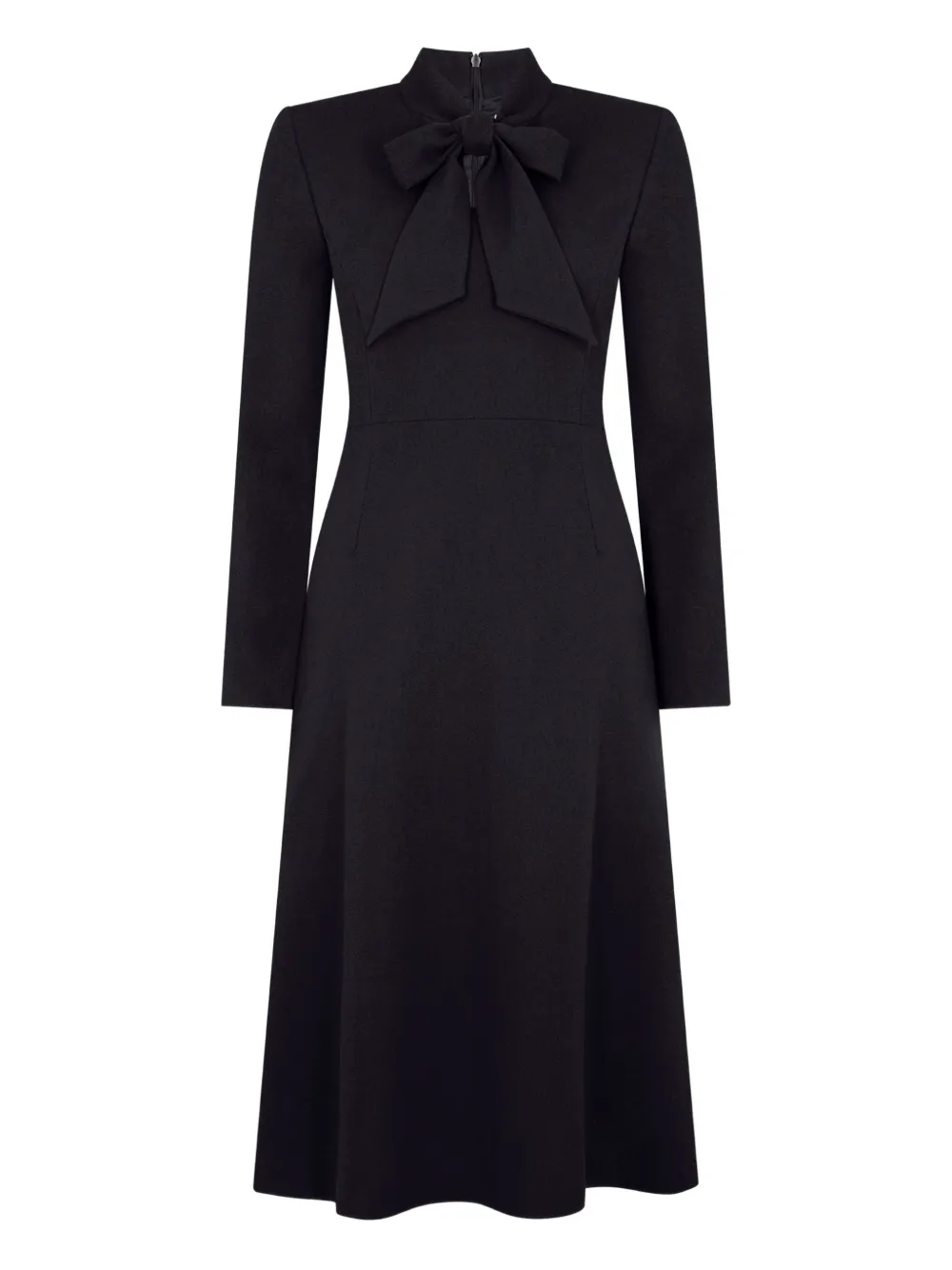Jane Wallis Pussy-bow Collar Midi Dress In Black