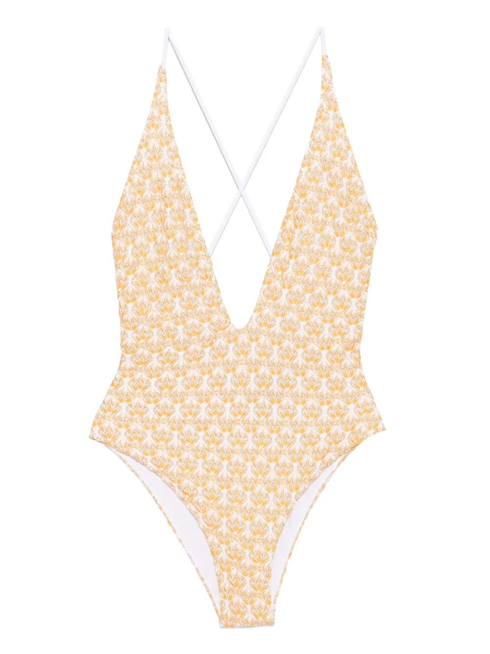 Missoni cross-back patterned swimsuit Beige