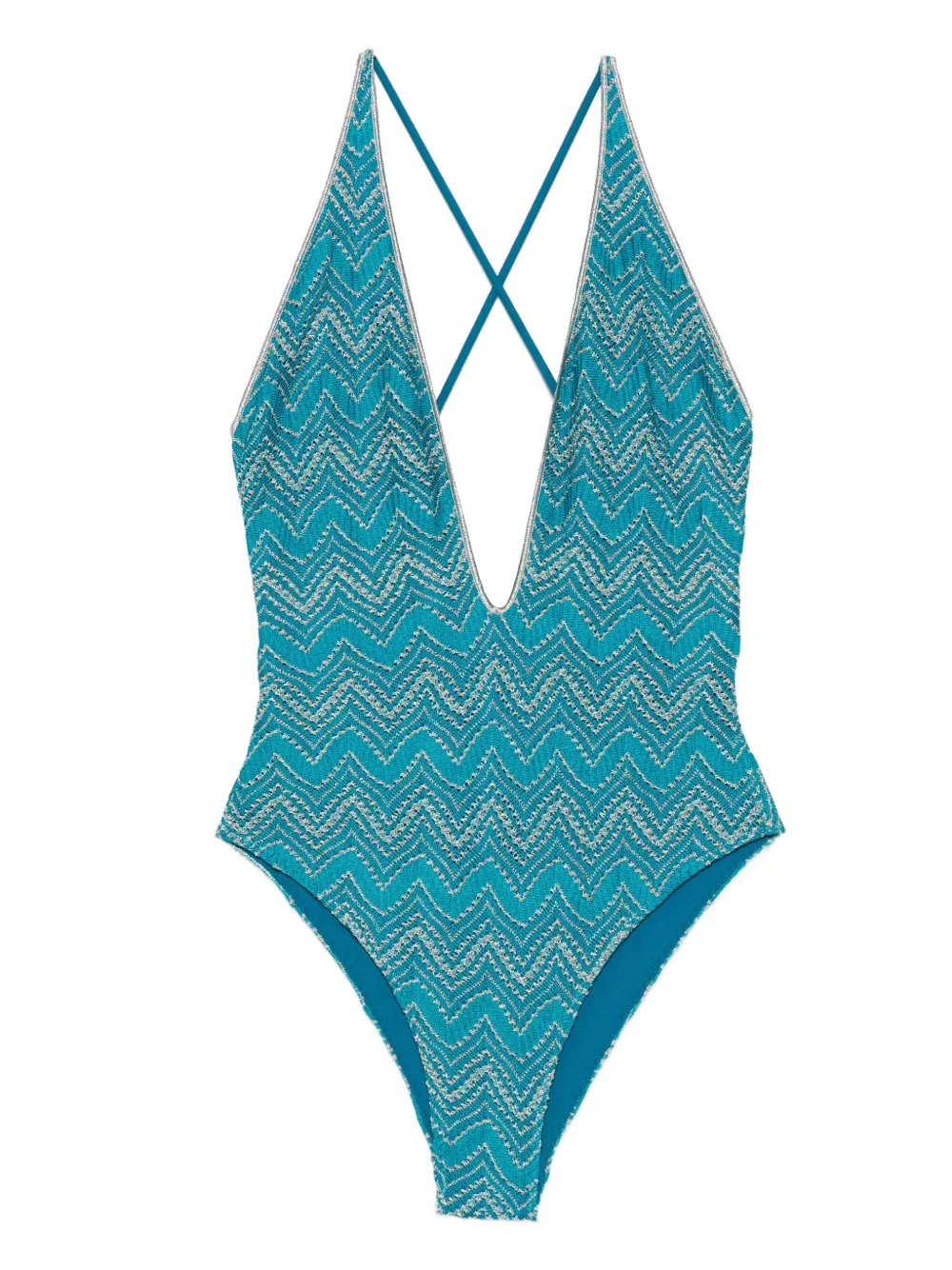 Missoni zigzag-embellished swimsuit Blauw