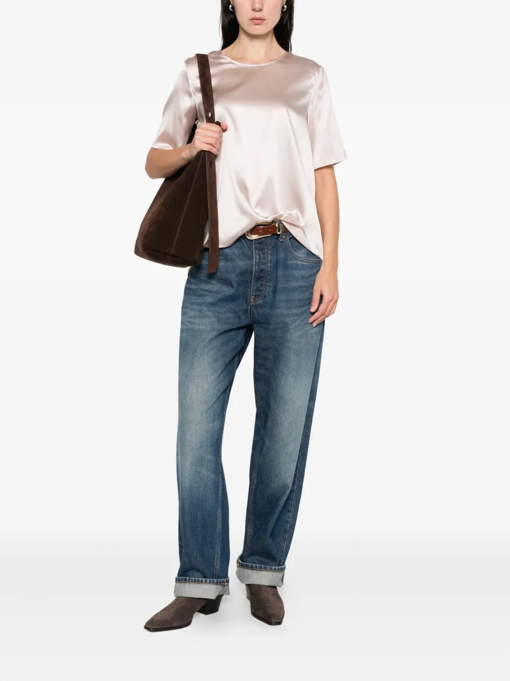 Purotatto Short-sleeve Round-neck Blouse In Neutral