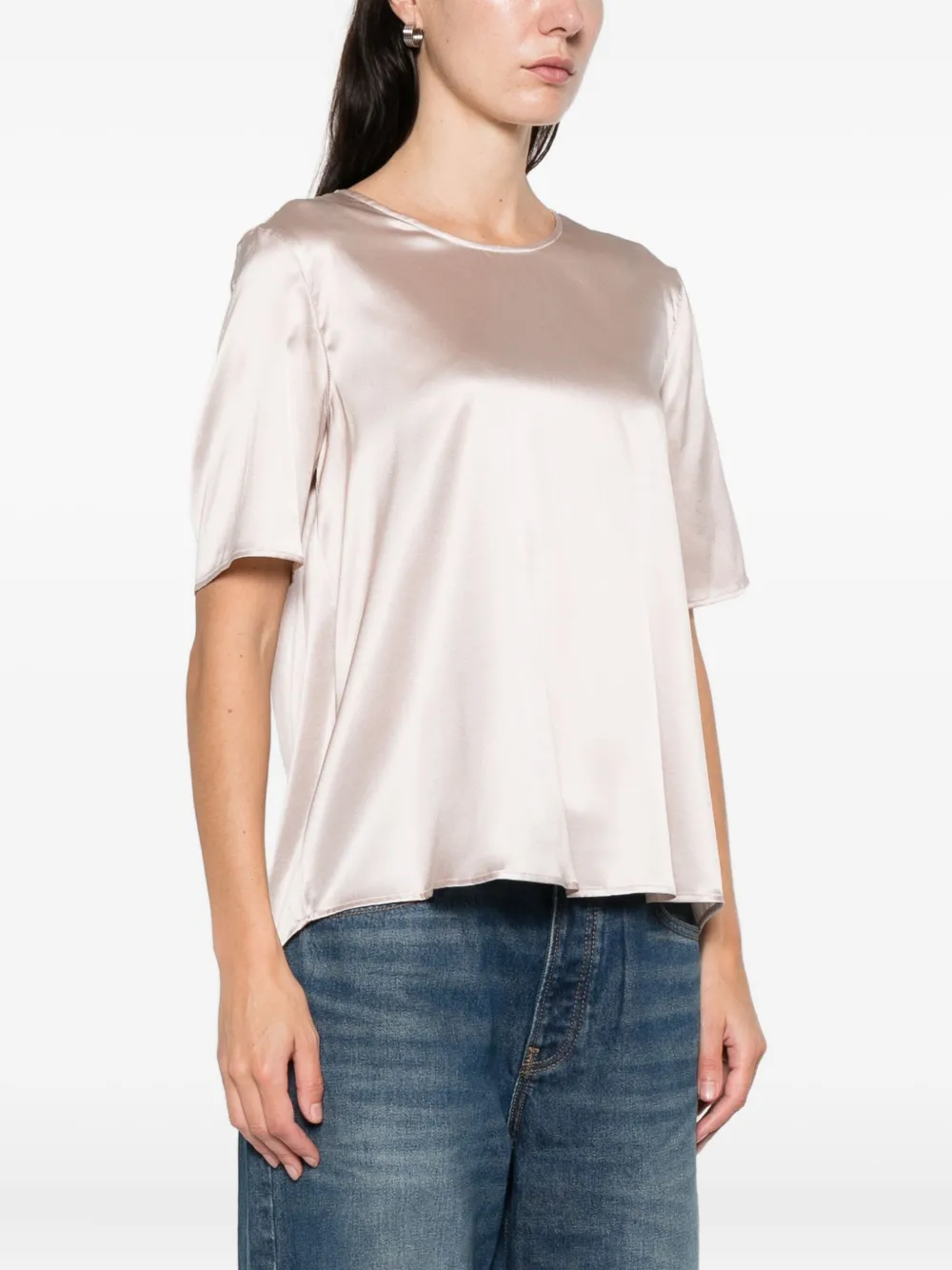 Purotatto Short-sleeve Round-neck Blouse In Neutral