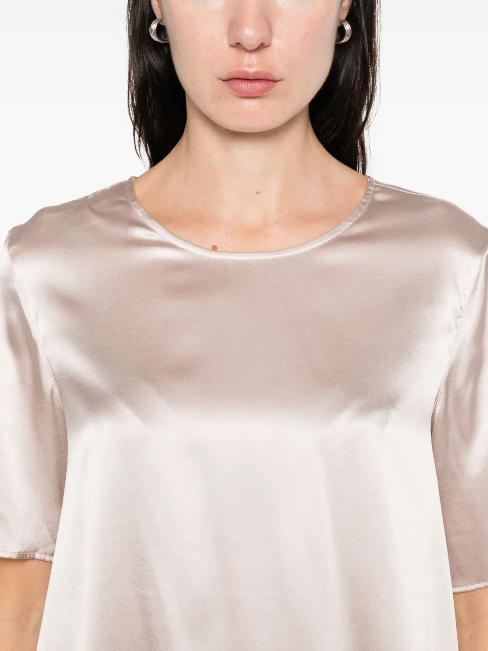 Purotatto Short-sleeve Round-neck Blouse In Neutral