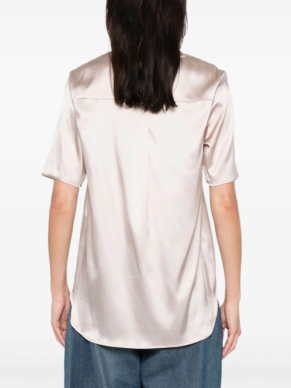 Purotatto Short-sleeve Round-neck Blouse In Neutral
