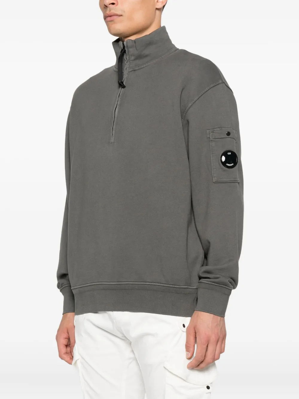 C.P. Company Sweater met halve rits en zak Grijs