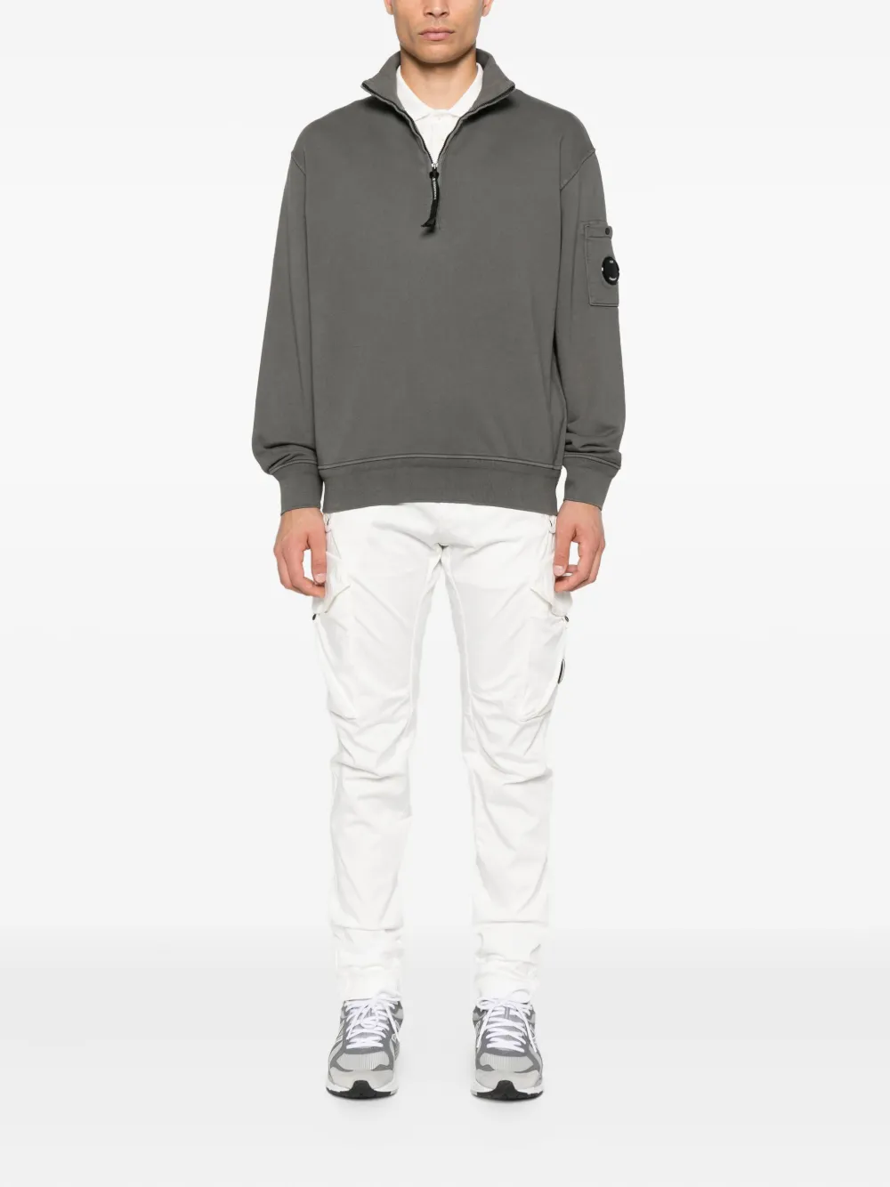 C.P. Company Sweater met halve rits en zak - Grijs