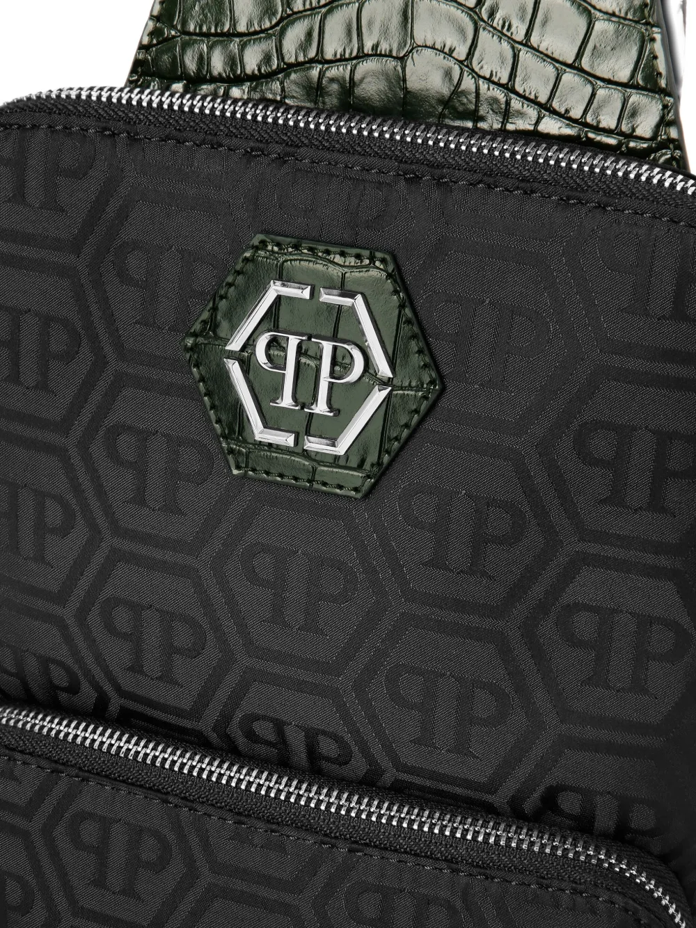 Philipp Plein Monogram-pattern Crocodile-effect Crossbody Bag In Black