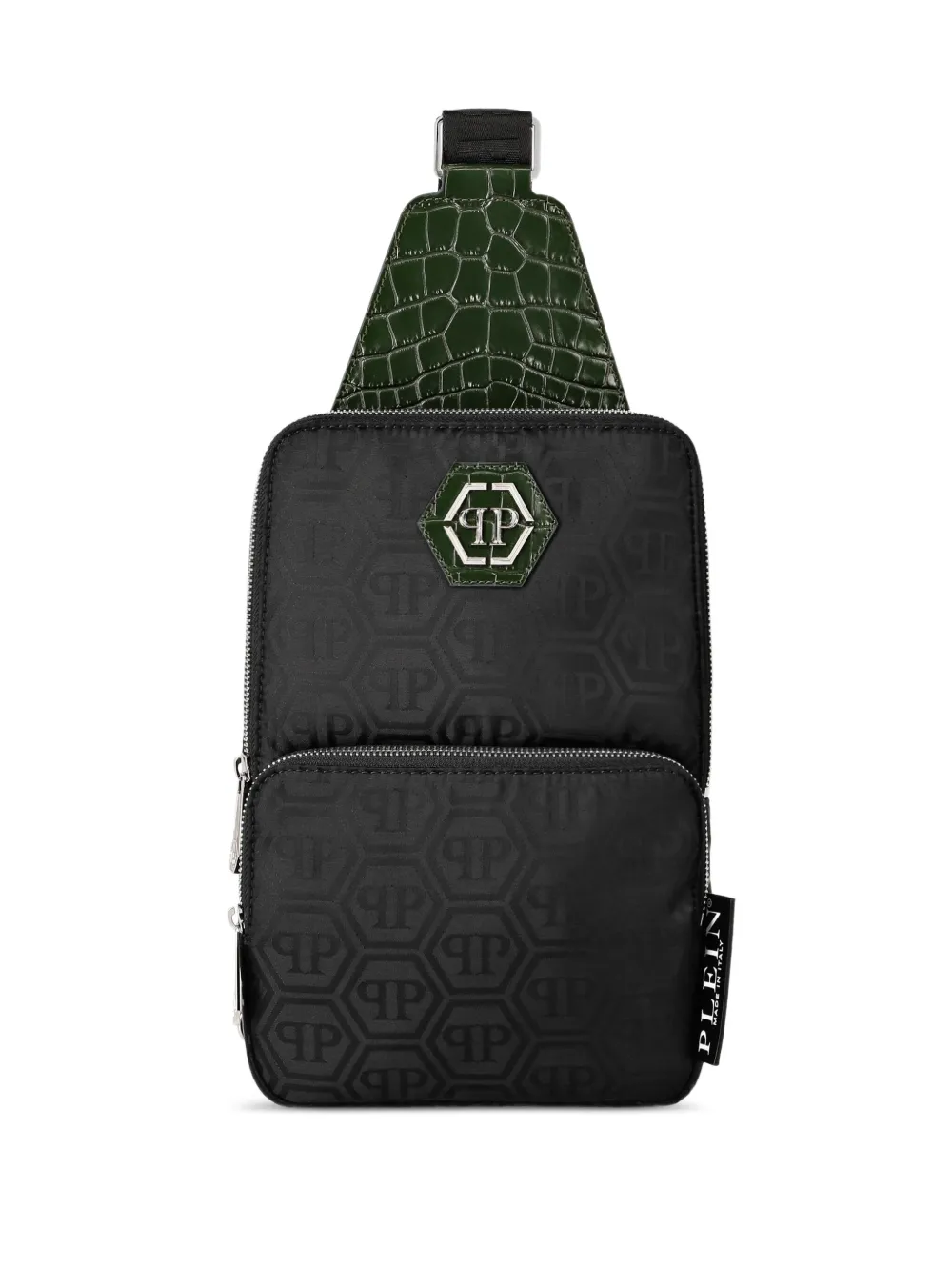 Philipp Plein monogram-pattern crocodile-effect crossbody bag | Black | Image 1