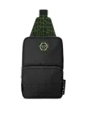 Philipp Plein monogram-pattern crocodile-effect crossbody bag - Black