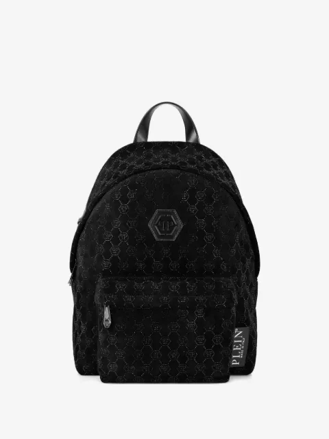 Philipp Plein leather backpack monogram strass