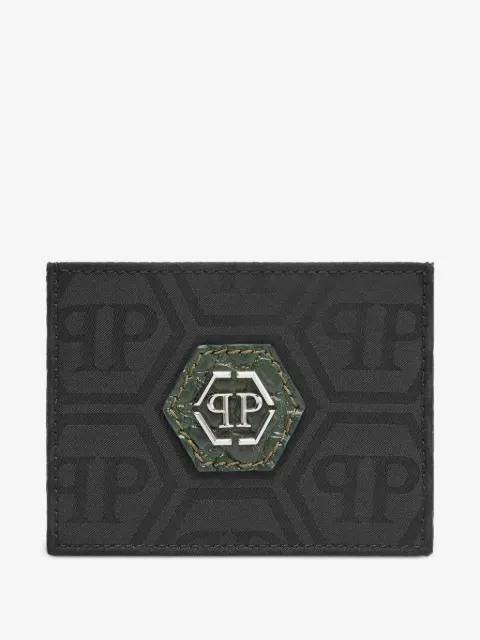 Philipp Plein nylon and leather cardholder monogram
