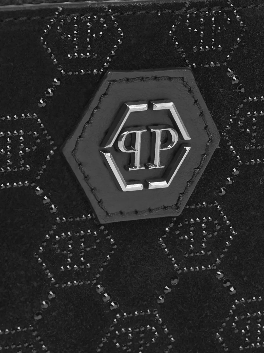 Philipp Plein Rhinestone-embellished Monogram Wallet In Black