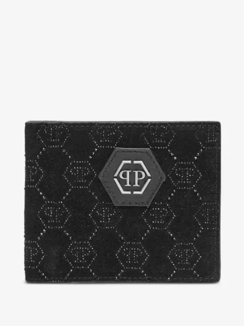 Philipp Plein leather french wallet monogram strass