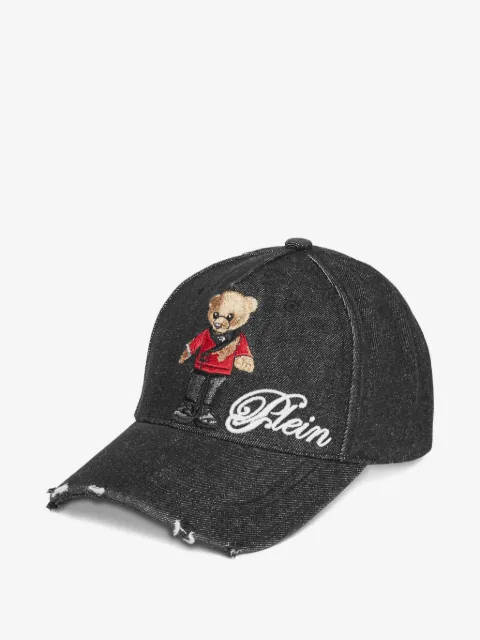 Philipp Plein 베어 자수 데님 캡 모자