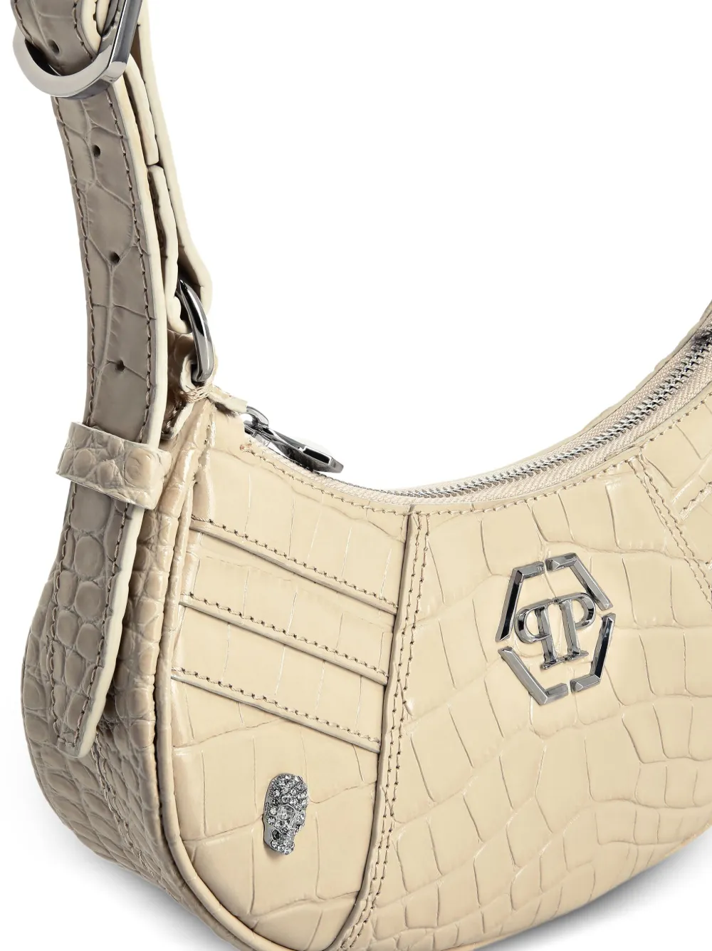 Philipp Plein Crocodile-embossed Shoulder Bag In Neutral