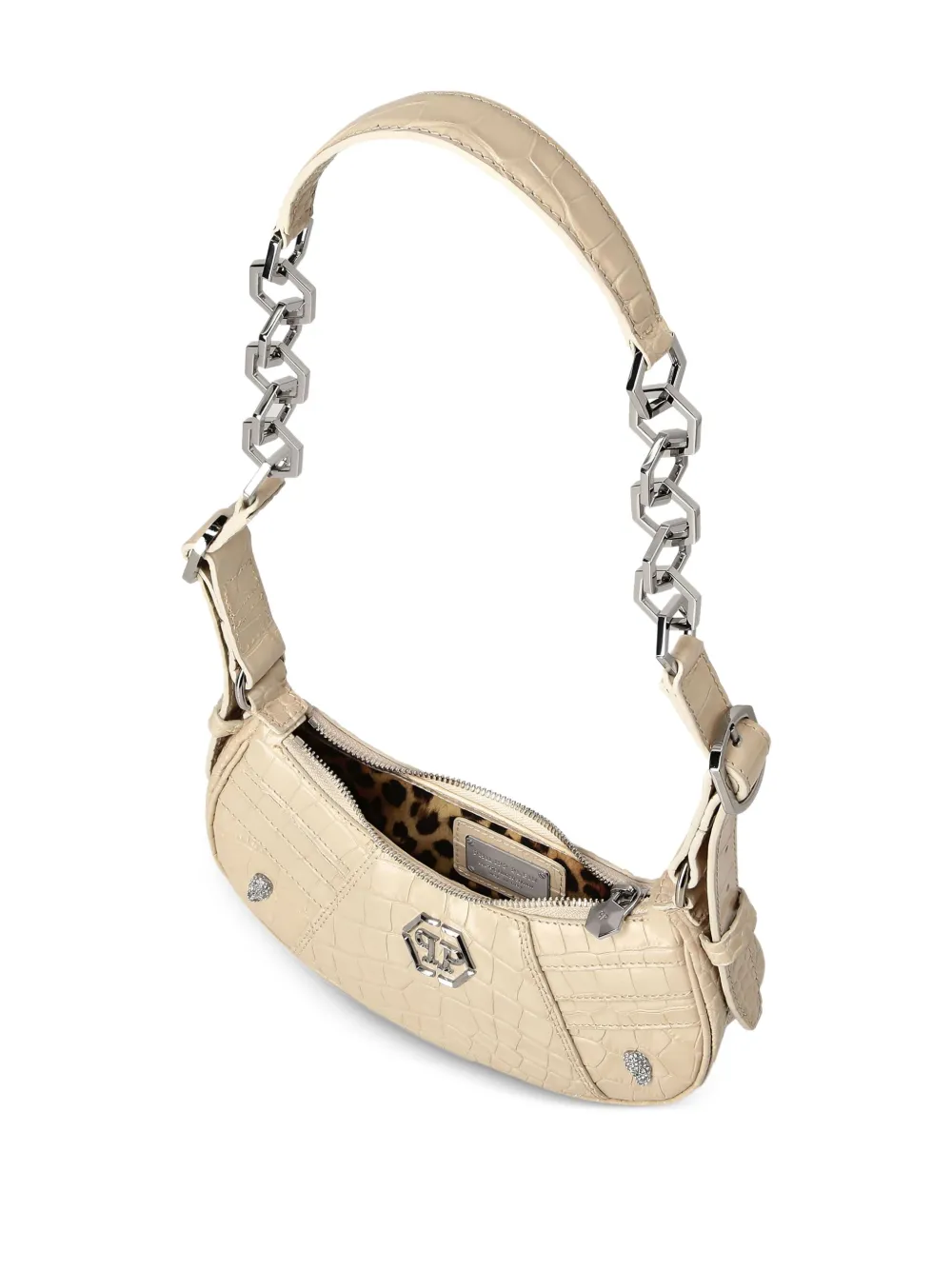 Philipp Plein Crocodile-embossed Shoulder Bag In Neutral