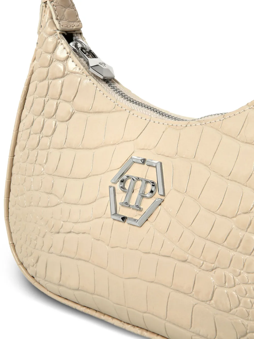 Philipp Plein Tas met krokodillen-print en handvat Beige