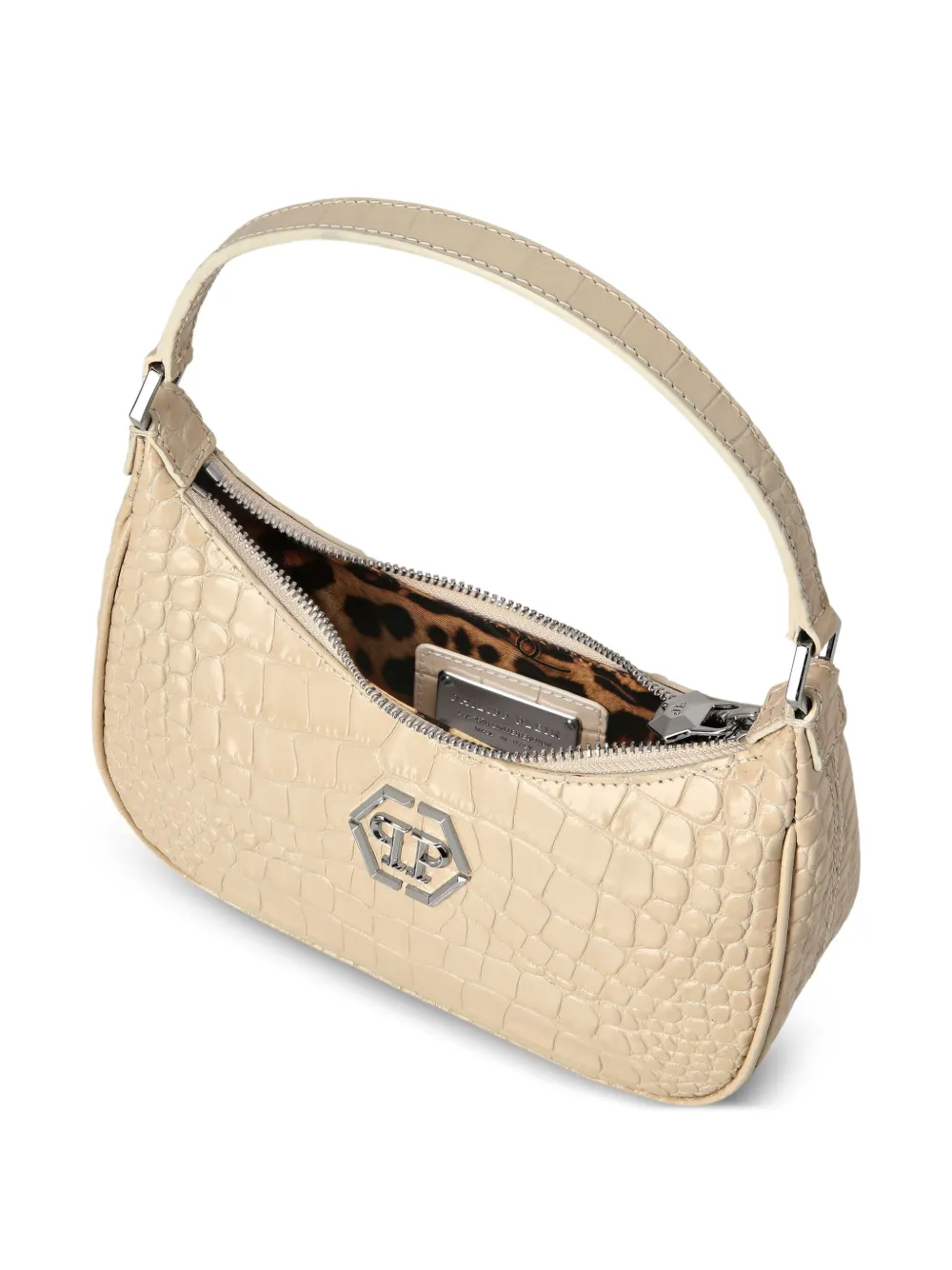 Philipp Plein Tas met krokodillen-print en handvat Beige