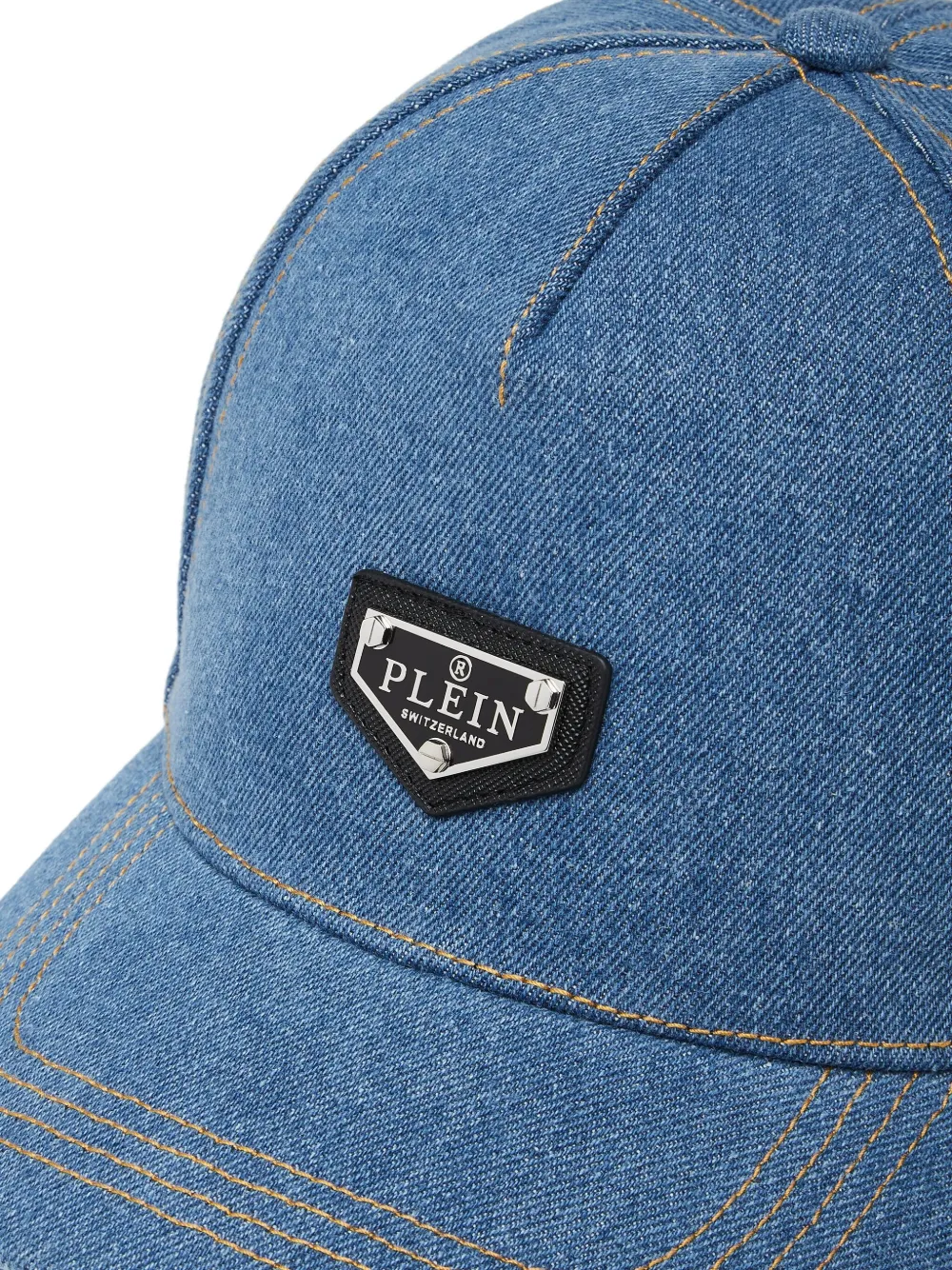 Philipp Plein Honkbalpet met denim plakkaat Blauw