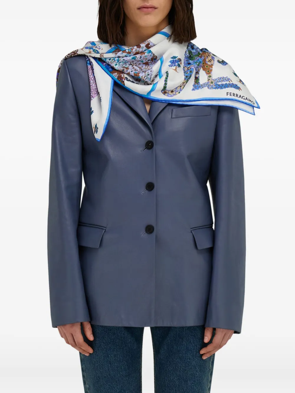 Ferragamo animal-print silk scarf - ブルー Ferragamo animal-print silk scarf - ブルー