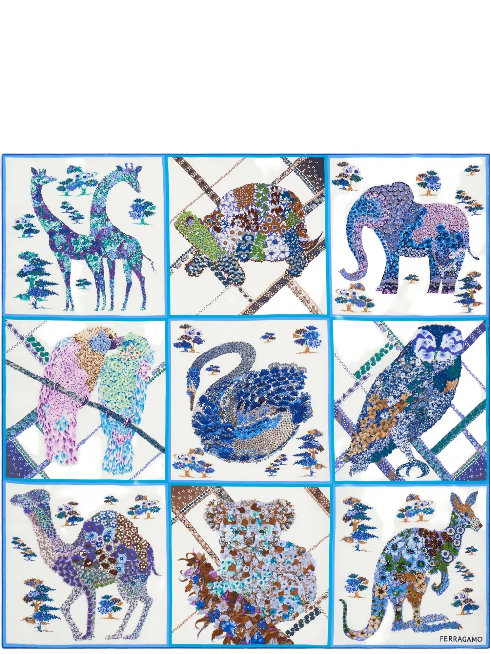 Ferragamo animal-print silk scarf - Blu