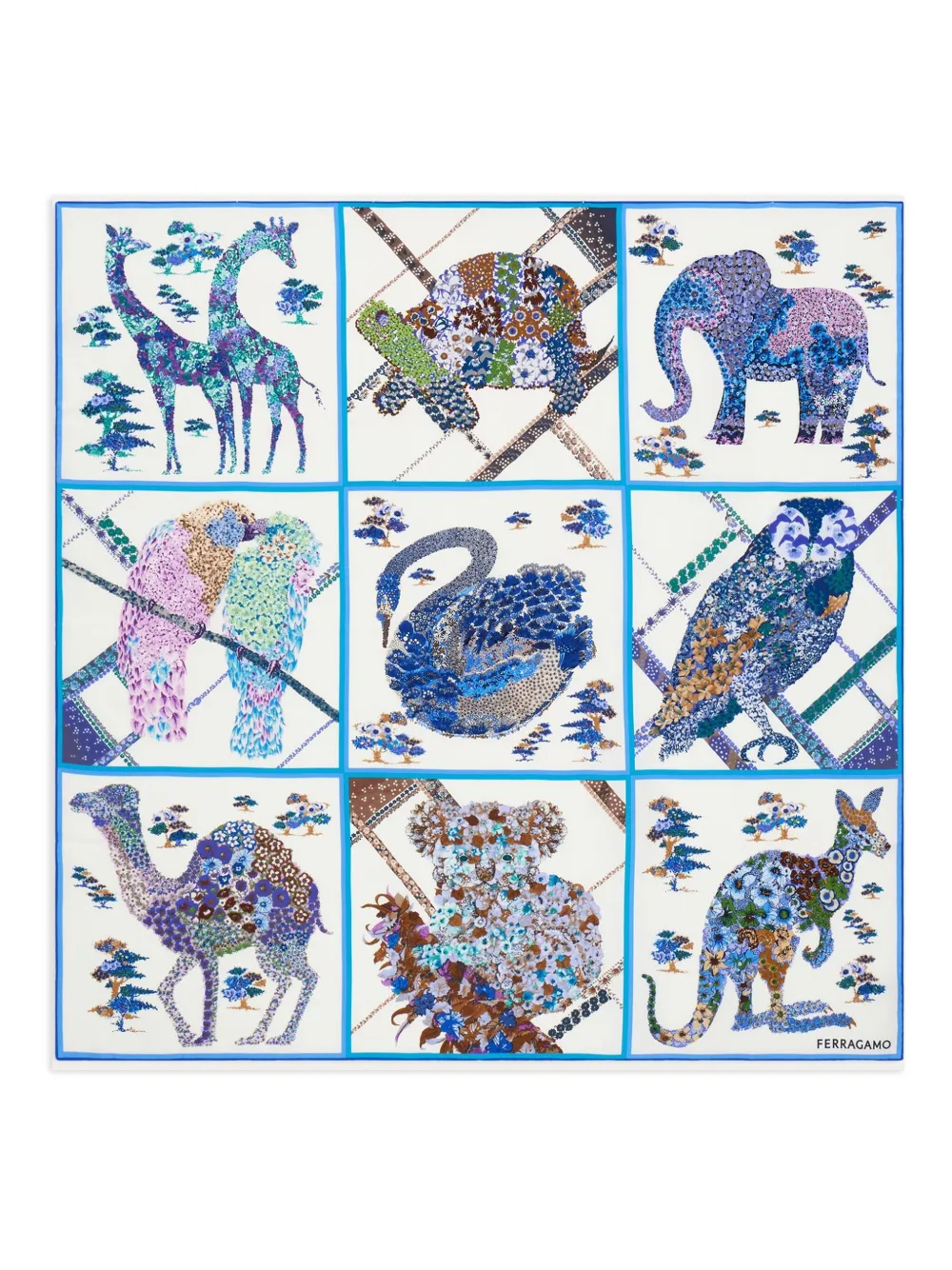 Ferragamo animal-print silk scarf - Blauw